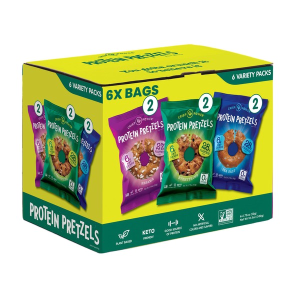 Crisp Power Protein Pretzels, Variety Pack With Sea Salt, Sesame,