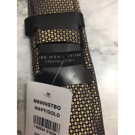 Bloomingdale's The Men's Store at Bloomingdale's Gold Polka Dot Navy Slim Silk Tie