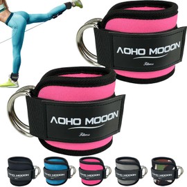 AOHO MOOON (Pair Ankle Strap for Cable Machine Attachments, Gym Accessories for Women and Men, Neoprene Ankle Cuffs for glute Kickback, Leg Workouts ande Booty Hip Abductors Exercise (Pair, Pink)