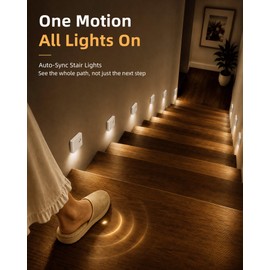 EZVALO - Paquete de 6 luces nocturnas con sensor de movimiento, luces LED sincronizadas para escaleras de interiores, 1500 mAh, recargables, magnéticas y regulables, blanco suave de 3000 K, luz