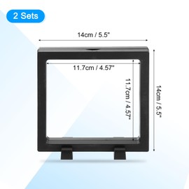 uxcell 2 Pcs 3D Floating Display Case, 5.5 x 5.5 x 0.8 Inch Floating Frame Display Holder Stand, Transparent PE Jewelry Storage Box, Black