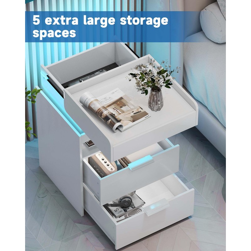 Baoz Nightstand with Gun Drawer, Charging Night Stand with USB