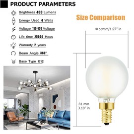 LEOOLS Frosted g16.5 led Bulb e12 g16 1/2 led Candelabra Bulb 40w led Edison Bulb 4000K 400lm ac120v 4w g50 led Globe Bulb for Chandelier,Vanity and Ceiling Fan Light Bulbs 6Pack