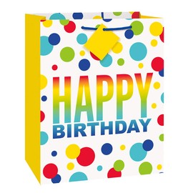 Rainbow Spots Birthday Large Gift Bag (26cm x 30cm) - Perfect for Celebrations & Parties - 1 Pc
