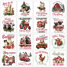 Rngmsi Christmas Rub on Transfers for Crafts - 16 Pcs Christmas Farm Animals Rub on Stickers for Furniture Xmas Cute Highland Cow Horse Transfer Decals for Wood DIY Glass Home Decor