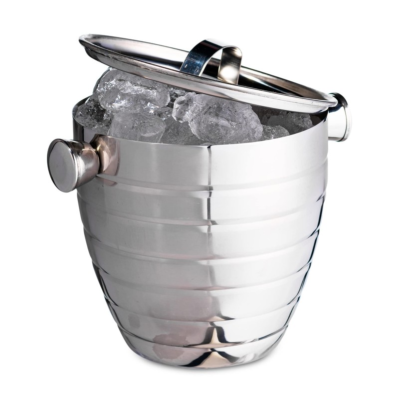 bar@drinkstuff Manhattan Nights Stainless Steel Ribbed Ice Bucket 1.8ltr