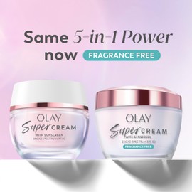 Olay Super Cream with Sunscreen SPF 30, Fragrance Free Lightweight Face Moisturizer with Sun Protection, 5-in-1 Skin Care - Hydrating, Brightening - Niacinamide, Vitamin C, Collagen, 1.7 oz