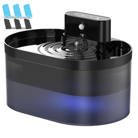 Wireless Cat Water Fountain: Pet Water Fountain Battery Operated, 74oz/2.2L Automatic Cat Water Dispenser，Rechargeable Drinking Fountain for Cats Indoor with Motion Sensor,Fountain+3Filters+3Sponges