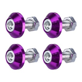 4PCS Motorcycle License Plate Bolts, Aluminum Alloy Car Tag License Plate Screw Decorative Kit, License Plate Frame Fastener Accessories for Most Motorcycles, Cars, Trucks (Purple)