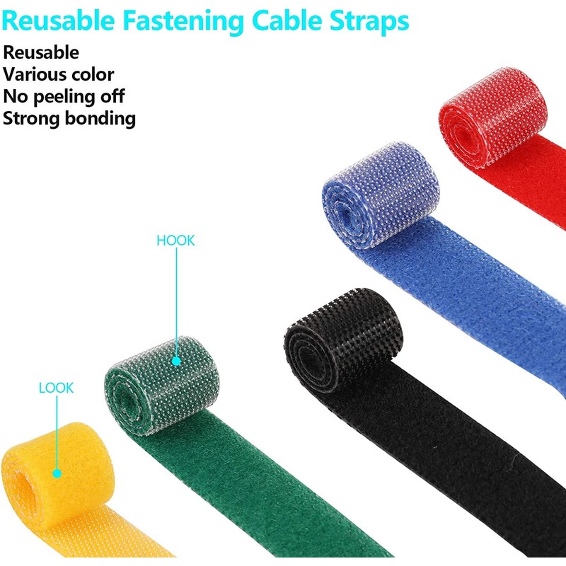 30PCS Adjustable Reusable Cable Ties Straps 12mmx150mm Hook and Loop