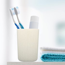 VOCOSTE Bathroom Tumbler Wheat Straw Cup for Bathroom Toothpaste with Smooth Line 10.4x7.1cm 1pcs Beige