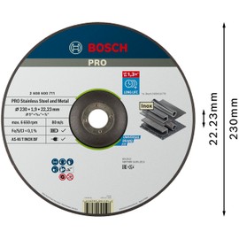 Bosch 1 x PRO Stainless Steel and Metal Longlife Thin Cutting Disc for Large Angle Grinders and 22.23 mm Bore (for Steel, Stainless Steel, Diameter 230 mm, Professional Accessories Large Angle