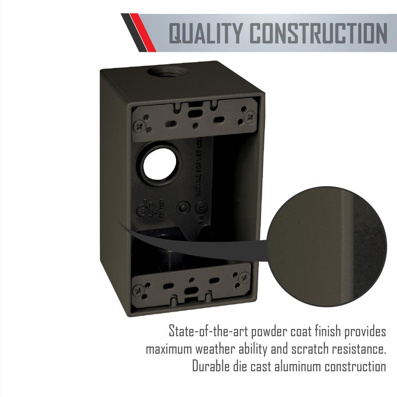 TayMac SD350Z Weatherproof Box, 1-Gang, (3) 1/2-Inch Outlets, Deep, Bronze