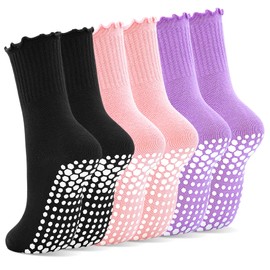 ELUTONG Cute Pilates Socks with Grip Non Slip Ruffle Grippy Socks Woman for Yoga Barre Ballet Workout Sports Hospital