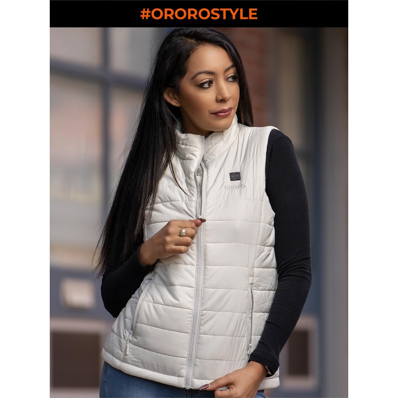 ORORO Women's Lightweight Heated Vest with Battery Pack (White,L)