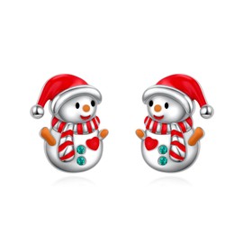 Flyow Christmas Tree Jewellery Set for Women Sterling Silver Snowflake Snowman Drop Earrings - Winter Holidays Christmas Earrings and Necklace Colourful Zirconia Christmas Jewellery Gifts, Sterling