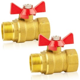 Gomwty Brass Ball Valve 3/4 Inch with Wing Handle, Brass Ball Valve with Red Wing Handle, 3/4 Inch IG/AG Male Thread/Internal Thread, Full Passage, DN20 PN16 for Water Pipes/Tap Pack of 2