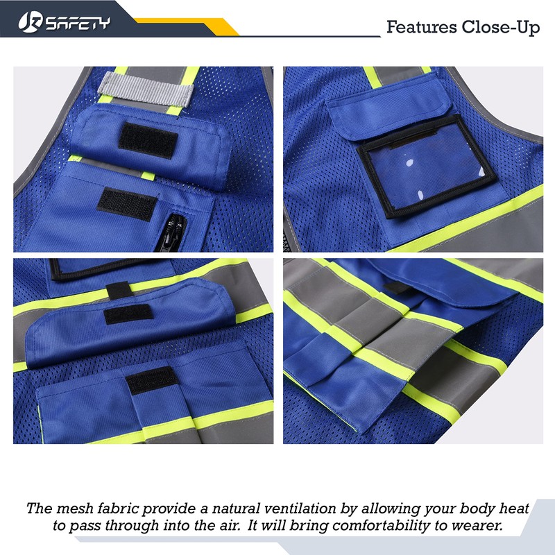 JKSafety 9 Pockets Hi-Vis Mesh Safety Vest for men and