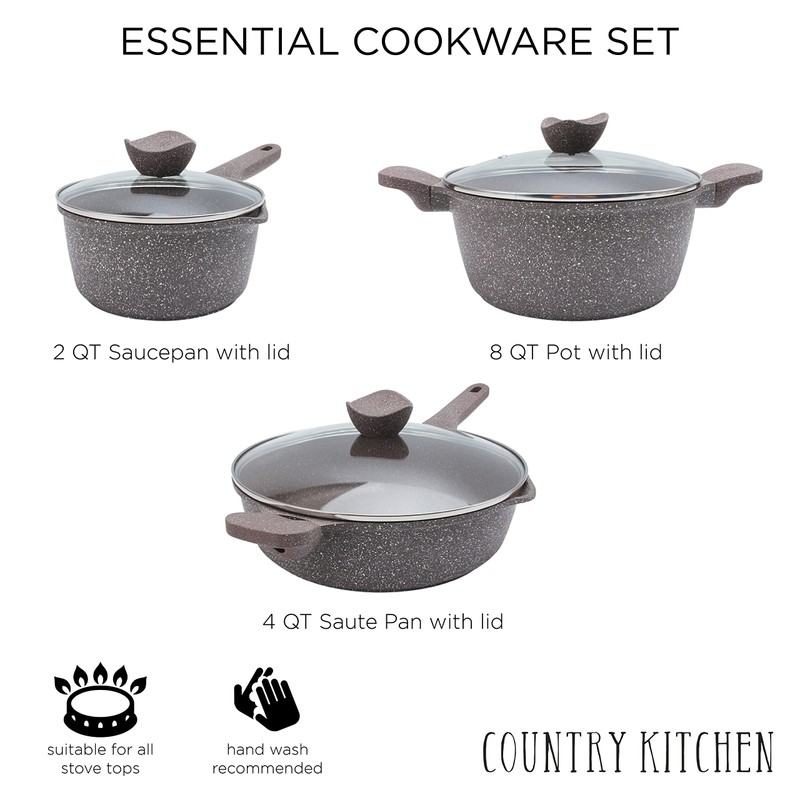 Country Kitchen Non-Stick Cast Aluminum Cookware Set - Durable Kitchen