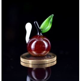 Apple with Worm Red Glass Miniature Figurine Glass Animal Decoration Lucky Charm