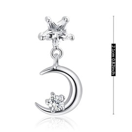 KVANU 925 Sterling Silver CZ Crystal Star Moon Dangle Drop Studs Earrings for Women Teen Sparkling Asymmetric Studs Earrings (Silver)