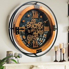 THE GEARS CLOCK 18'' Inch Round Real Moving Gear Wall Clock Portugal Line (Wood & Black (18 inches (45 cm))