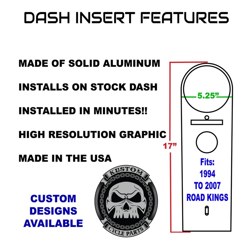 Kustom Cycle Parts Black & White Skulls Metal Dash Panel