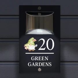 Custom Signs Solar Illuminated Modern Anthracite Grey House Number Sign 24cm x 14.5cm Green Garden Gonk Design