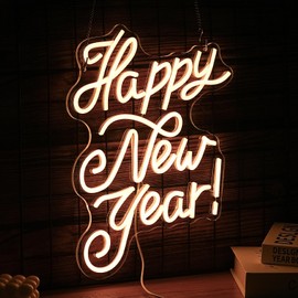 Happy New Year Neon Sign Warm White Led Neon Lights for Wall Decor Usb New Year Light Up Signs for New Year Party Decor Home Bedroom Indoor Decorations