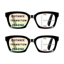 Viseng 2 Pack Progressive Multifokale Lesebrille mit Photochrome Sonnenbrille Anti-BlaulichtKlassische schwarze Lesebrille für Herren Damen Übergroße Brillen 2.5