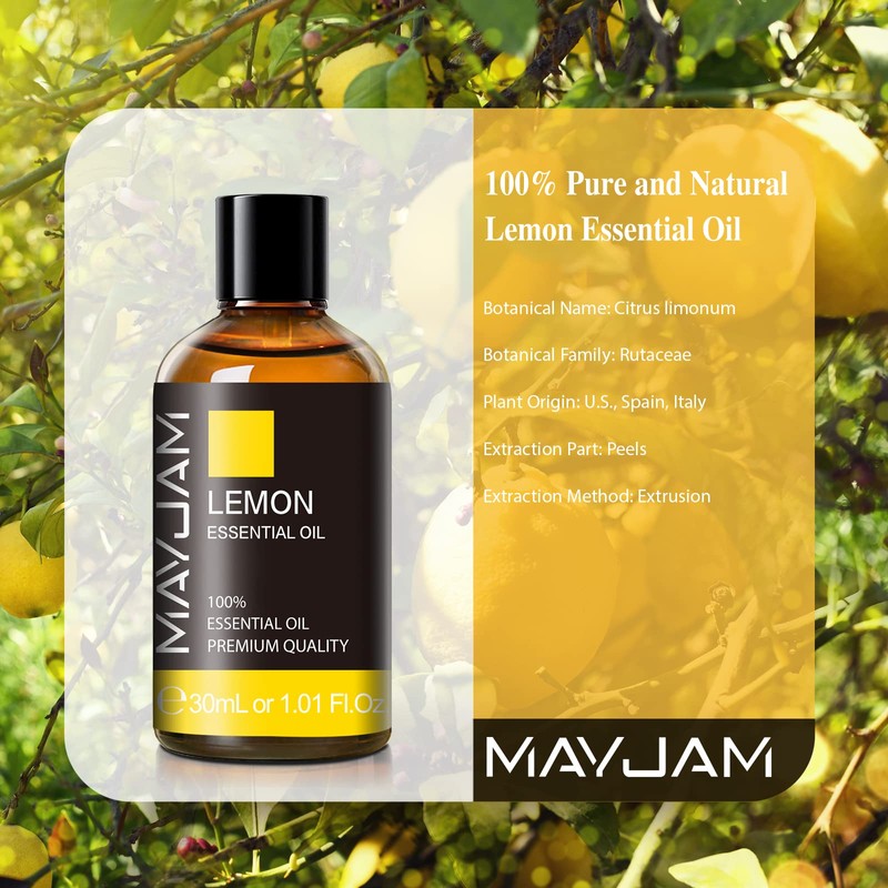 Lemon Essential Oil 30ML/1.01FL.OZ, MAYJAM Premium Lemon Oil Essential Oils