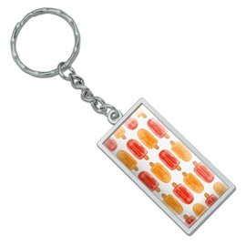 GRAPHICS & MORE Rectangle Watercolor Summer Popsicle Pattern Keychain in Chrome Plated Metal