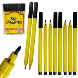 Felt Tip Pens, BLACK, VAI-STIX Colouring Drawing Pens, Pack of 10, Fibre Fine Point, Sketch Draw Write Mark, Home School Office Use, iVAIDEX Black Ball Pen