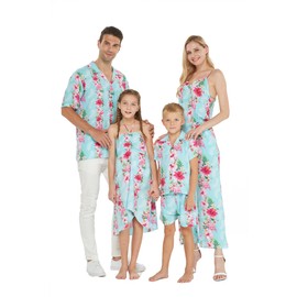 Matchable Family Hawaiian Luau - Ropa de hombre y niña en rosa hibisco vid turquesa, Pantalones cortos de cintura elástica con bolsillos para mujer, XL