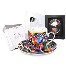 CARMANI - Tea Cup and Saucer, Fine Bone China, with Pierre Dissard Painting 250 ml