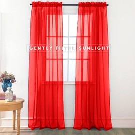 Elegant Comfort 2-Piece Sheer Panel with 2'' Rod Pocket, Window Curtains 60'' Width X 84'' Length, Red (965RW-Derin)