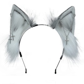 VIGVAN Animal Cosplay Ears Fox Cat Ears Chain Punk Cross Cat Ears Headbands (Chain Grey)