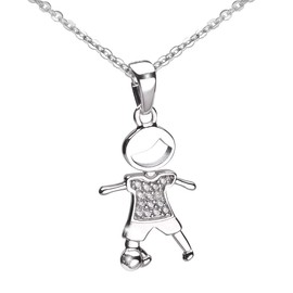 MATERIA by Matthias Wagner KA-401 Children's Pendant 925 Silver Boy with Football Zirconia Rhodium-Plated, Cubic Zirconia