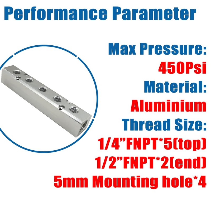 Qolekog Quality 5 Way 7 Port Air Manifold 1/2" NPT