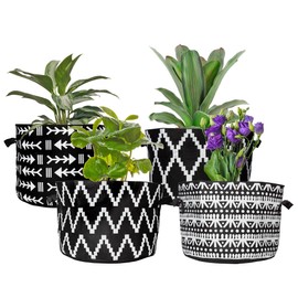 Darware 10 Gallon Grow Bags (Set of 4, Black & White Boho); Fabric Planter Bags in Geometric Ethnic Design