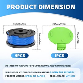 CHIHOLEN Pack of 4 Grass Trimmer Line Spool Compatible with 29252/29092, Replacement Thread Spool for Greenworks 18V 24V 40V 60V 80V, G24LT, G24LTK2, G24LT30M, G24LT30MK2, Diameter 1.65 mm 4.9 m (4