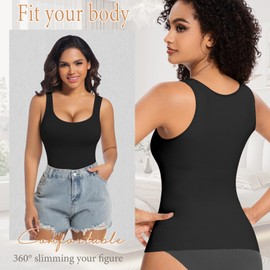 ONEW Shapewear Camisoles Seamless Tummy Control Compression Tank Tops Waist Trainer Body Shaper for Women,Black,X-Large