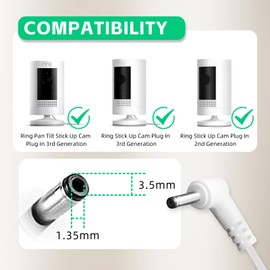 13.1 ft Power Adapter Charger for Ring Stick Up Cam Plug in, Ring Pan Tilt Stick Up Cam Plug-in, Ring Spotlight Cam, Ring Spotlight Cam Pro/Plus Plug-in Camera Charging Cable Cord Replacement