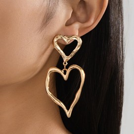 Gold Big Heart Earrings for Women,Y2k Large Heart Dangle Drop Earrings Cool Valentine's Day Jewelry Statement Earings (Heart2)