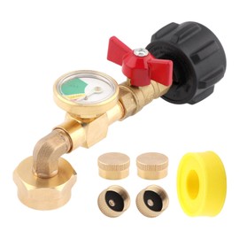 JIANWEI Connector Propane Refill Adapter for 1lb. Tanks, 90 Degree Propane Adapter 20lb to 1lb Converter with Gauge and Control Valve for Camping Grill Stove Outdoor Tank BBQ(Gold)