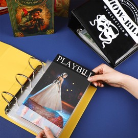 Sinload 2 Set Show Bill Binder with Sleeves for Broadway and Theatre 3 Ring 9.5“ x 9.5”Theater Program Holder with 40 Sheet Protectors PU Leather Playbill Binders Playbill Holder(Yellow and Black)