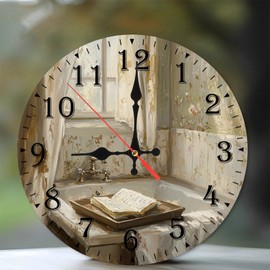 10-Inch Silent Wooden Wall Clock, Vintage Clock Book in Bathtub ” Silent Non-Ticking Clock, Battery Operated (AA Batteries Not Included), Artistic Home Decor