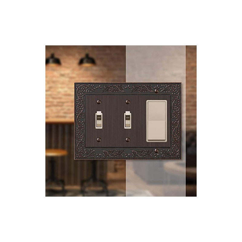 Amerelle 43TTRVB English Garden Wallplate, 2 Toggle / 1 Rocker,