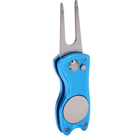 BiKING! Golfer Green Fork, Stainless Steel Golfer Fork Metal Folding Golfer Divot Putting Green Fork Divot Repair Tool (Blue)