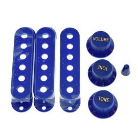 KAISH Blue ST Strat Pickup Covers Knobs and 5 Way Switch Tip Cap